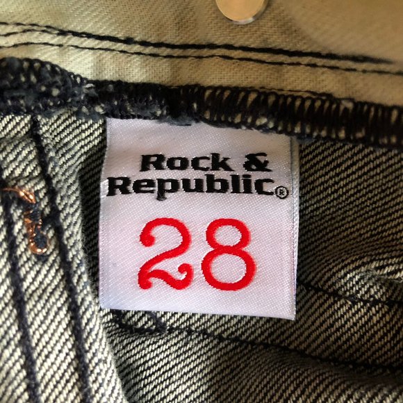 ROCK & REPUBLIC FLARE Women’s Rhinestone Pocket Dark Wash Denim Jeans sz 28 - Picture 9 of 9